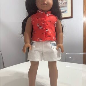 American Girl Red Floral Top and White Shorts Set